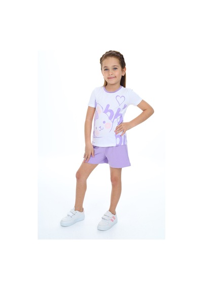 Toontoy Kids Toontoy Kız Çocuk Garnili Tavşan Baskılı Şortlu Takım Lila