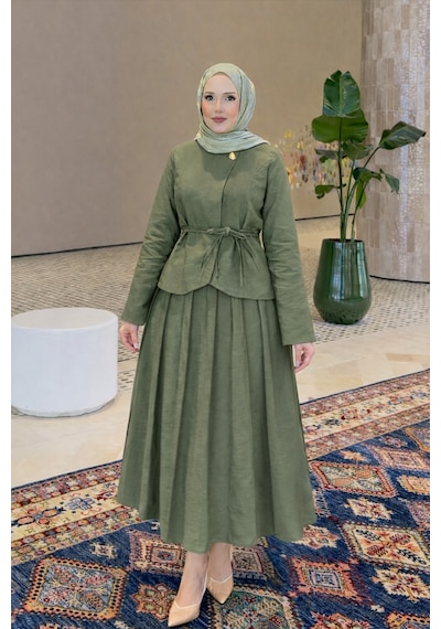 Riella Butik Olera Etekli Tesettür Takım Yeşil