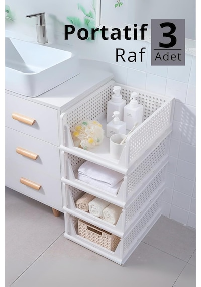 Mithra Life 3lü Kayar Raf Organizer Dolap İçi Kıyafet Aksesuar Düzenleyici Beyaz 45x35 Cm Mıt1261 Diğer