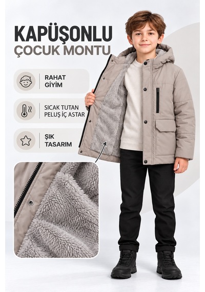 Ahengim Erkek Çocuk Kapüşonlu Kışlık Sıcak Tutan Fermuarlı Ve Cepli Kalın Mont Ak4313 Bej Ahengim Erkek Çocuk Kapüşonlu Kışlık Sıcak Tutan Fermuarlı Ve Cepli Kalın Mont Ak4313 Bej