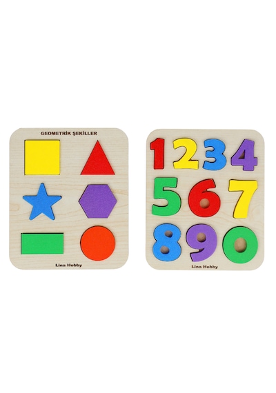 2'li Set Montessori Eğitici Ahşap Sayılar Ve Geometrik Şekiller Bultak Puzzle 20x17 Cm 1 Adet