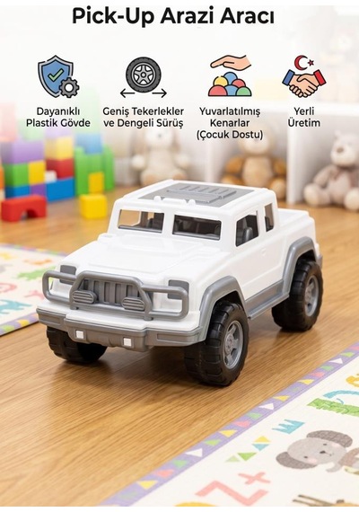 Pick-up Jeep Araba - Beyaz Arazi Tipi Açık Yük Kasalı 28 Cm Pick-up Oyuncak Kamyon