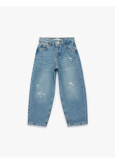 Koton Pamuklu Cepli Mom Fit Denim Pantolon Orta İndigo 6skg40032ad İndigo