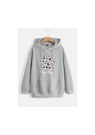 Altamira Unisex Gri Pati Baskılı Kapşonlu Oversize Sweatshirt 001