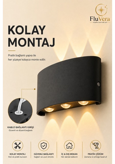 Pilsiz Amber 3 Led Siyah Duvar Apliği Yukarı Aşağı Işık Dekoratif Led Duvar Lambası Modern İç Dış Mekan Siyah