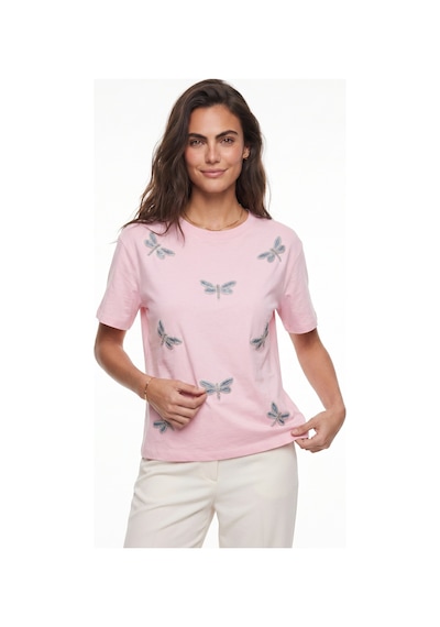 Onloox Kadın Pembe Şeker Pembe Pamuklu Bisiklet Yaka Rahat Kalıp Boncuk Taş İşlemeli Yusufçuk Desenli T-shirt Onloox Kadın Pembe Şeker Pembe Pamuklu Bisiklet Yaka Rahat Kalıp Boncuk Taş İşlemeli Yusufçuk Desenli T-shirt