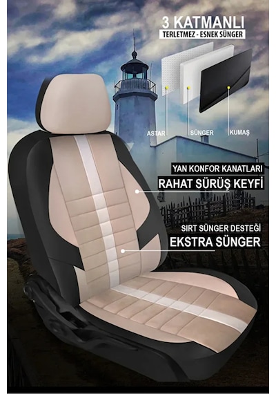 Renault Megane 2000 2020 Sinop Serisi Velur Kumaş Krem Oto Kılıfı Tam Set Tam