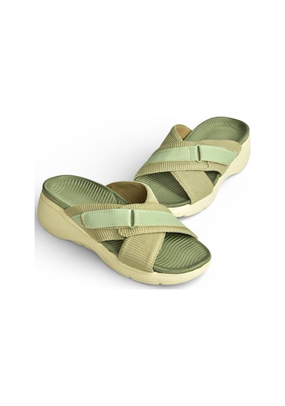 Fox Shoes Y973935004 Yeşil Kumaş Kalın Tabanlı Kadın Terlik Yeşil