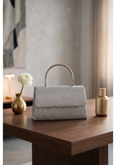 Vellabags Gümüş Parlak Detaylı Kadın Abiye Çanta Açık Gümüş