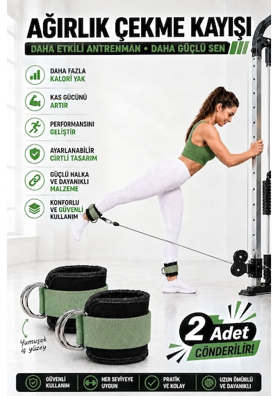 Spor Byfit Ayak Bilek Kayışı D-Ring Ağırlık Çekiş Aparatı - YEŞİL Yeşil