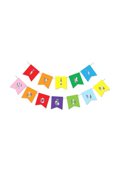 Gümüş Metalik Baskılı Iyiki Doğdun Banner Renkli