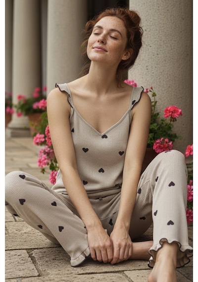 Siyah İnci Fitilli Kaşkorse Örme Pijama Takım 26120651 Yeşil