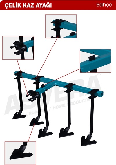 Asvera 5'li Kazayağı Çapa Makinesi Aparatı - 100 Cm Genişlikte Ayarlanabilir Kültivatör Ve Ot Temizleme