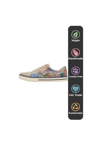Kadın Vegan Deri Bej Sneakers - Stunning Sunset Tasarım Çok Renkli