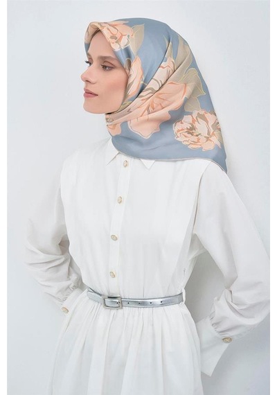 Armine İpek Eşarp 2026 Yaz - 9509-81 Mavi Somon Twill
