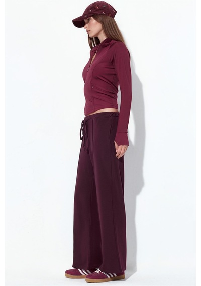 Hiccup Busem Kadın Flare Paça Jarse Jogger Pantolon Bordo - Kırmızı