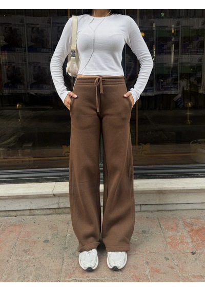 Out Of Standart Kadın Wide-leg Kalıp Beli Lastikli Kordon Detaylı Eşofman Altı Kahve