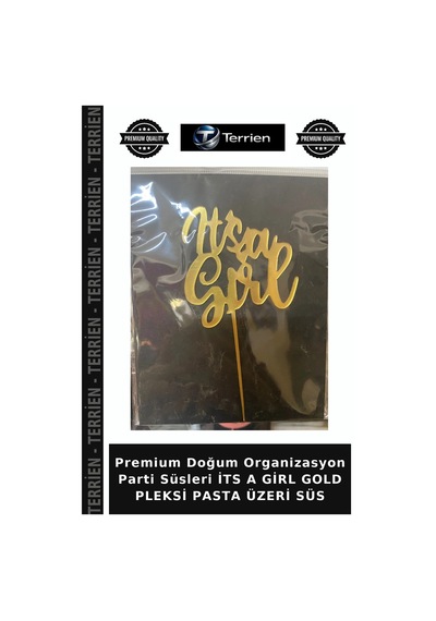 Premium Doğum Organizasyon Parti Süsleri İts A Girl Gold Pleksi Pasta Üzeri Süs Altın