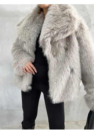 Pera Butik Özlem Yılmaz Kadın Kürk Ceket Koyu Gri