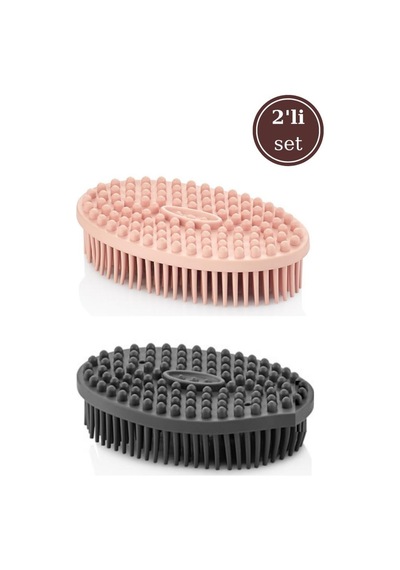 2 Adet Vücut Masaj Fırçası, Çift Taraflı Sırt Kese Banyo Duş Bebek Masaj Yumuşak Fırça Füme+pembe Çok Renkli