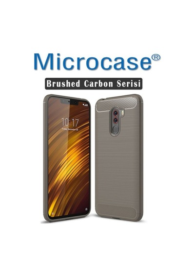 Microcase Xiaomi Pocophone F1 Brushed Carbon Fiber Silikon Kilif 286662594 - Seçenek / Renk-Gri