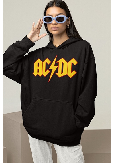 Sevbano Ac Dc Müzik Grubu Baskılı Unisex Oversize Rock Metal Hoodie Siyah