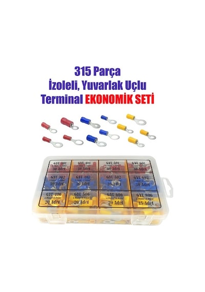 Gwest - 315 Parça Izoleli Yuvarlak Uçlu Terminal Ekonomik Seti