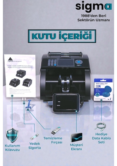 SC8520 Karışık Para Sayma Makinesi, TL ve Euro Karışık, Usd Adet Sayım + Müşteri Ekranı