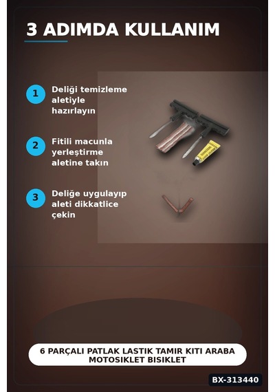 Bay 6 Parçalı Patlak Lastik Tamir Kiti Araba Motosiklet Bisiklet Onarım Seti Bx-313440 Najmaddin