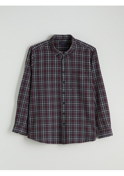 Lcwaıkıkı Classic Bordo Büyük Beden Regular Fit Uzun Kollu Ekose Gabardin Erkek Gömlek