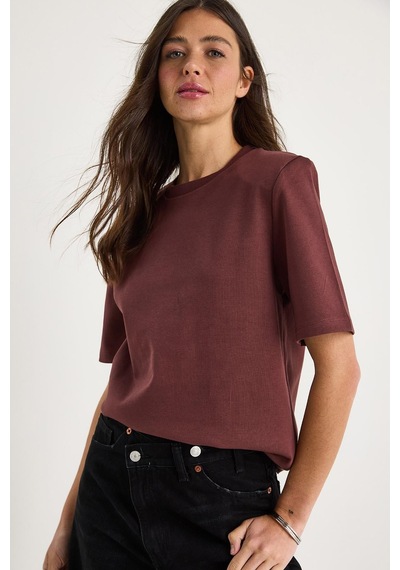 Shade Kadın Bisiklet Yaka Vatkalı Pamuklu Basic T-shirt 241134 60283128 - Koyu Kızıl Kahve Çok Renkli Shade Kadın Bisiklet Yaka Vatkalı Pamuklu Basic T-shirt 241134 60283128 - Koyu Kızıl Kahve Çok Renkli