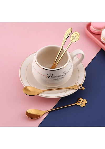 Morponi 6'lı Golden Bloom Serisi 6'lı Çay Kaşığı Kalp Model Altın