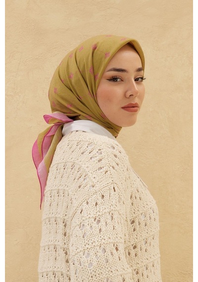 Silk Home Olinda Eşarp - Yağ Yeşili Fuşya - Açık Yeşil Pembe