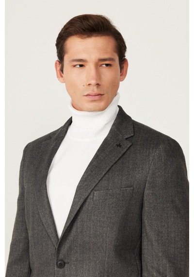 AC&Co / Altınyıldız Classics Erkek Antrasit Slim Fit Dar Kesim Mono Yaka Desenli Yünlü Ceket AC&Co / Altınyıldız Classics Erkek Antrasit Slim Fit Dar Kesim Mono Yaka Desenli Yünlü Ceket