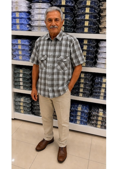 Eren Style Linen Keten Klasik %100 Cotton Kısa Kollu Çift Cepli Terletmeyen Gömlek Antrasit