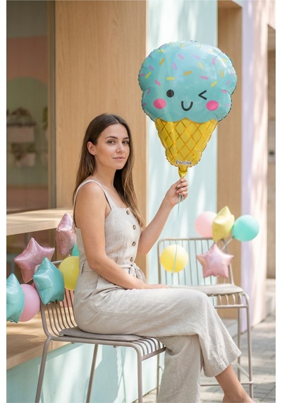 Dondurma Figürlü Mavi Folyo Balon Erkek Çocuk Doğum Günü Parti Süsleme Ice Cream Konsept Dekorasyon Çok Renkli