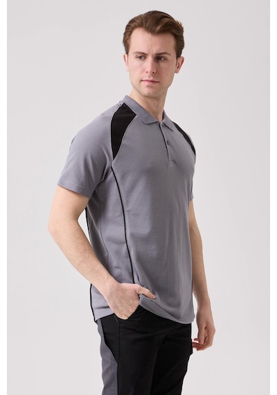 Vancelya Polo Yaka T-shirt Nefes Alabilir, Şık Ve Rahat, Günlük Ve İş Kullanımı İçin Erkek Tişört Gri-siyah
