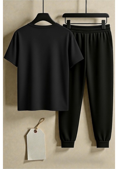 Uyguntarz Unisex The Future Tasarım Baskılı Tişört - 2'li Eşofman Takımı Siyah Uyguntarz Unisex The Future Tasarım Baskılı Tişört - 2'li Eşofman Takımı Siyah