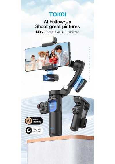 Çeşithane M03 Profesyonel 3 Eksenli Gimbal Stabilizatör - Yapay Zeka Aı Yüz Takibi, Kablosuz Mikro