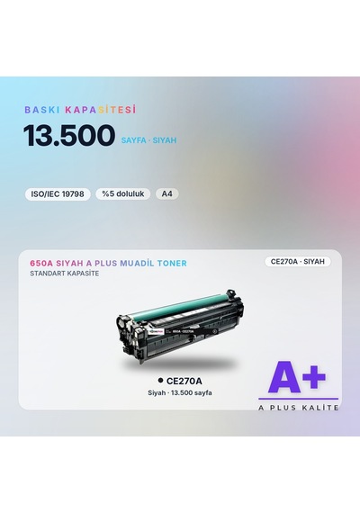 Hp 650a Ce270a Siyah Uyumlu Toner A Plus / Color Laserjet Enterprise Cp5525 / M750