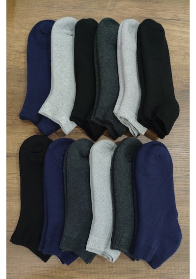 Leement Socks Dikişsiz Kışlık Kalın Havlu Patik Çorap 12 Çift Pamuklu Mavi - Pembe
