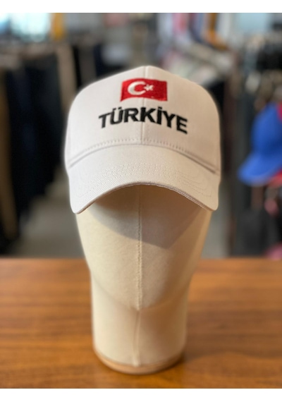 Türkiye Bayrak Nakışlı Fileli Unisex Beyzbol Cap Şapka Beyaz