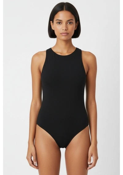 Hiccup Bdart, Çıtçıtlı, Kolsuz, Yuvarlak Yakalı Bodysuit Siyah