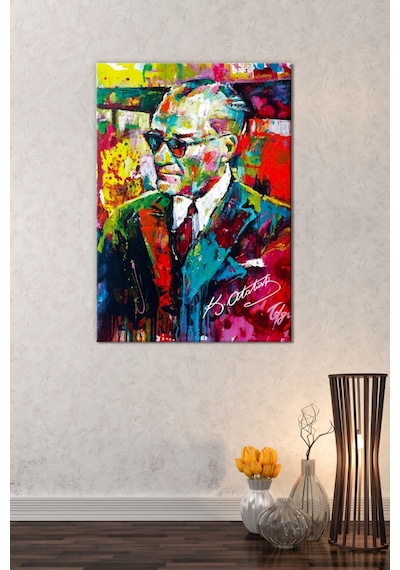 Suluboya Efektli Mustafa Kemal Atatürk Kanvas Tablo
