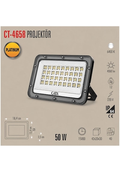 Cata Ct-4658 50W Slim Led Projektör (Beyaz)
