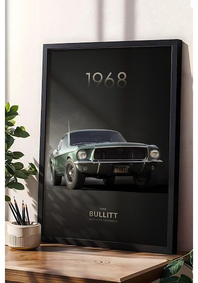 1968 Ford Bullitt Mustang Fastback Çerçeveli Tablo - Special Edition Car Poster