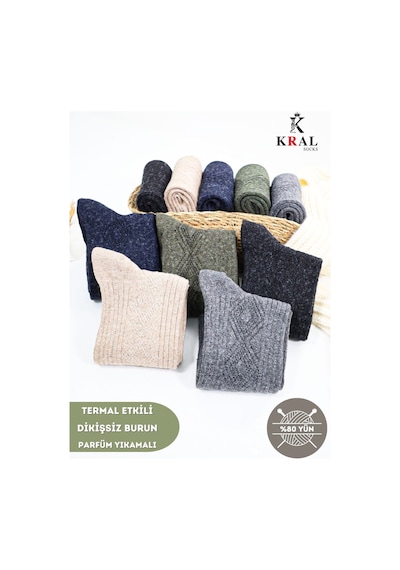 Kral Socks Kışlık Termal Etkili Lambswool Kuzu Yünlü Unisex Çorap 5'li Paket Çok Renkli