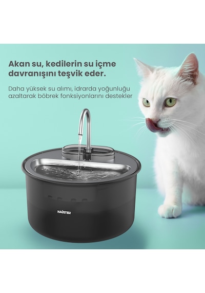 Haustier Wf009ls Siyah , Çelik Üst Tabla , 3.5lt Geniş Bpa İçermez Hazne, Otomatik Kedi Su Sebili,kedi Su Çeşmesi, Su Pınarı