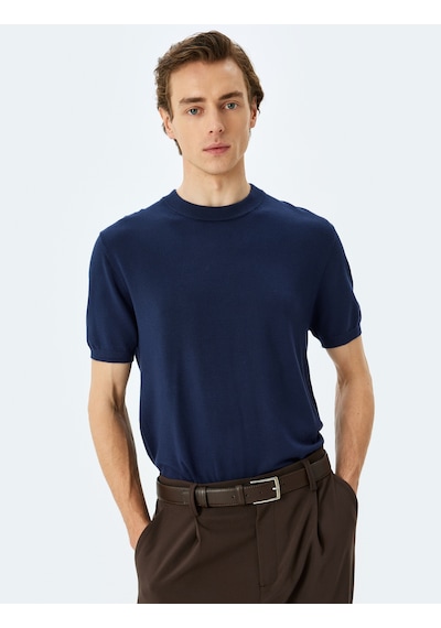 Koton Regular Fit Bisiklet Yaka Viskon Basic Kısa Kollu Triko Tişört Lacivert 5sam70022ht Lacivert