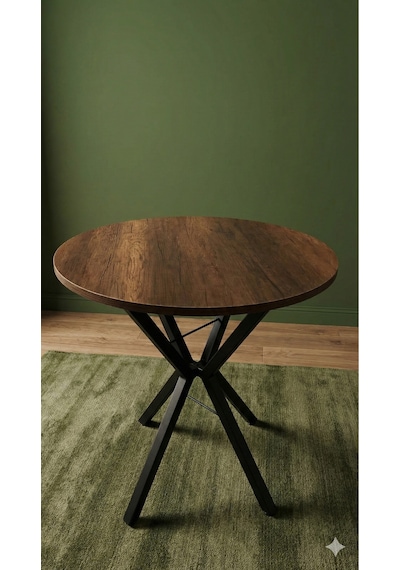70 Cm Siyah Metal Ayak 2-3 Kişilik Yuvarlak Masa Mutfak Masası Balkon Masası Kafe Masası Ofis Masası Barok Ceviz